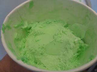 Coconut and pandan flavour delicious ice cream dessert. Buko pandan ice cream in Filipino style.
