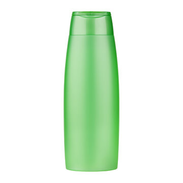 hair shampoo, shower gel in green bottle isolated on white background