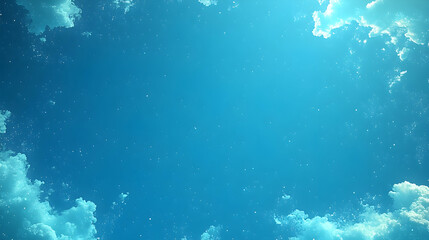 Obraz premium Serene blue sky with fluffy clouds and sparkling dust motes