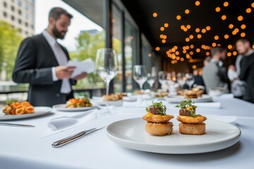Elegant dining experience with gourmet dishes in a stylish venue during an evening gathering
