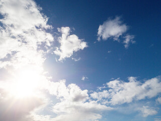 Blue cloudy sky, nature background for design. Clouds have random shape and form.