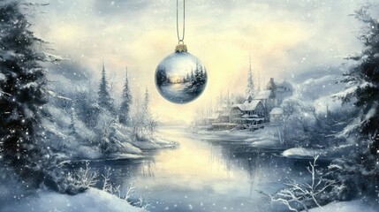 Reflective ornament winter village scene holiday season festive christmas decoration