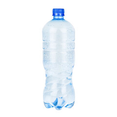 plastic blue bottle with water isolated on white background