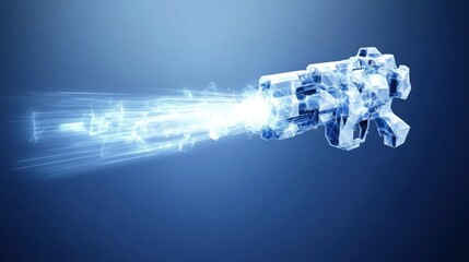 Futuristic energy weapon polygonal design blue light beam