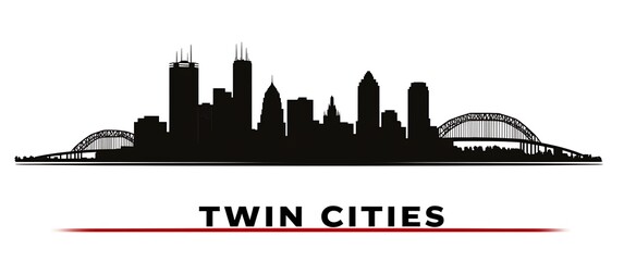Twin Cities Silhouette Skyline with Bridges, Buildings on a Transparent Background