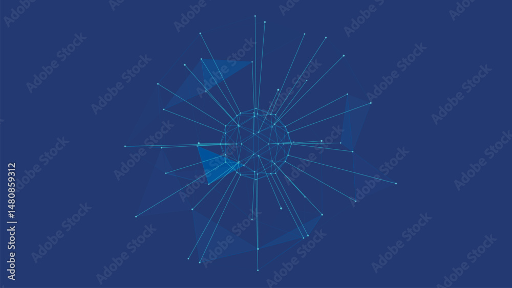 Poster polygonal colorful wireframe background with creative spherical object made of lines and dots. vecto