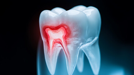 Toothache Illustration: A close-up depicting a tooth affected by pain and inflammation, emphasizing the importance of dental care and oral health.
