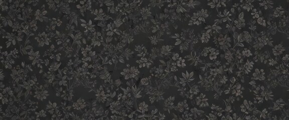 Fototapeta premium Small-scale charcoal floral wallpaper; intricate leaf & blossom pattern , subtle pattern, wall art, minimal