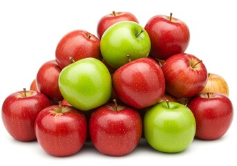 Red and Green Apples Pyramid - A vibrant pile of red and green apples arranged in a pyramid shape, isolated on a white background. Fresh and healthy