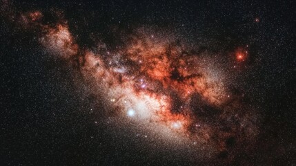 Naklejka premium A galaxy with a bright core and swirling arms of orange, white, and red hues.