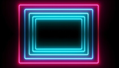 neon light square frame box with led glow laser gradient border geometric fluorescent outline