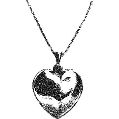 Fototapeta na wymiar Heart-shaped pendant necklace in halftone stipple effect. Retro photocopy texture with grunge and punk rock aesthetics. Vector illustration for nostalgic and gothic-themed designs