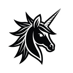 Elegant black and white illustration of a majestic unicorn head suitable for logos and emblems