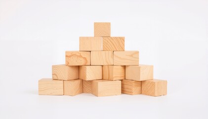 Obraz premium wooden building blocks arranged in pyramid shape on white background
