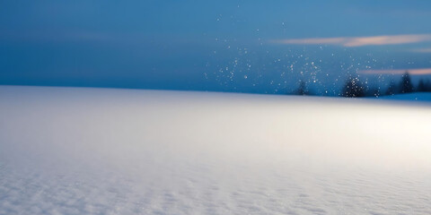 Obraz premium Serene Winter Landscape with Snowy Field Under Twilight Blue Sky