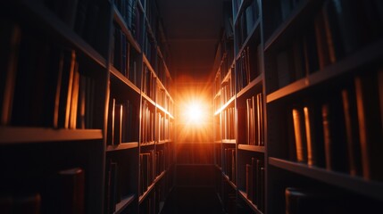 Fototapeta premium A library with books on shelves.