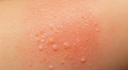 Fototapeta premium Sunburn Damage: Blisters, Peeling, and Redness - Illustrates severe sunburn, blistering skin, peeling skin, redness, and intense UV radiation damage. Painful consequences of sun exposure, skin health