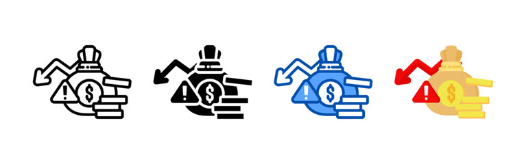 Recession icon set bundle. Multi style icon collection perfect for websites, apps, and presentations. Simple vector icon collection