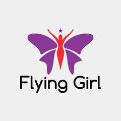 flying girl logo design vector