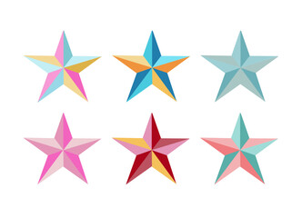 Obraz premium Set of colorful 3D stars in blue-pink colors,set of colorful stars isolated on transparent background