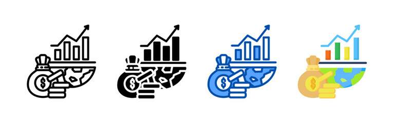 Obraz premium Economic icon set bundle. Multi style icon collection perfect for websites, apps, and presentations. Simple vector icon collection