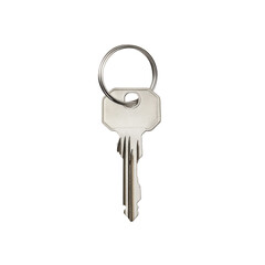 Silver Key on Keyring for Home or Office Use, Symbolizing Security and Access in Daily Life on transparent background