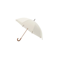 Elegant Cream-Colored Umbrella with a Wooden Handle for Stylish Rain Protection on transparent background