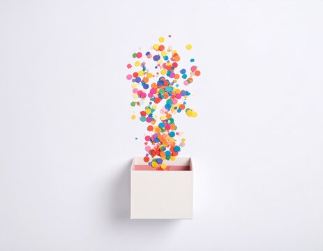 Caja de regalo abierta con explosi&oacute;n de confeti