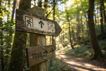 rustic trail sign in a forest