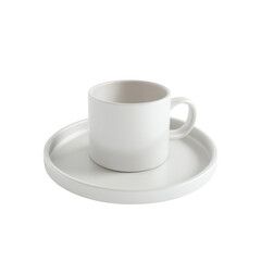 Minimalist White Coffee Mug on Round Tray, Perfect for Modern Dining and Coffee Moments on transparent background