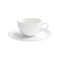 Elegant White Ceramic Cup and Saucer Set for Tea or Coffee in Minimalist Style on transparent background