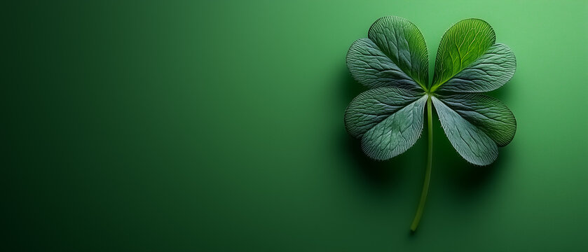 Bright green four-leaf clover displayed on a smooth deep green background, symbolizing luck and nature's beauty ai, clover, green, nature, luck, leaves, texture, natural, wallpaper background