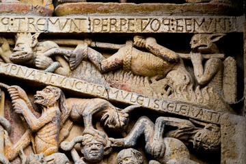 Tympanum of the Last Judgment (12th century). The torments of hell.