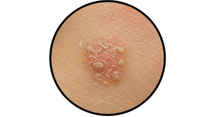 Skin mycosis, red spots, blisters and cracks.