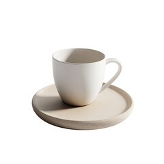 Elegant White Coffee Cup on Wooden Tray for a Cozy Morning Setting on transparent background