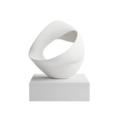 Modern White Abstract Sculpture on a Pedestal in Minimalist Design Setting on transparent background
