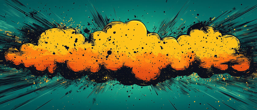Colorful cloud illustration with bright tones and dynamic splashes against a teal background ai, cloud, illustration, abstract, orange, yellow, teal, design, dynamic, creativity, energy, visual, splas