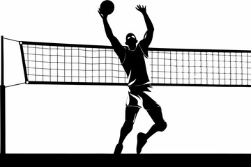 Powerful Volleyball Serve Intense Athlete Silhouette Dynamic Action Shot Black and White Graphic