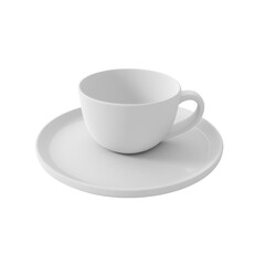 Minimalist White Coffee Cup on Saucer for Elegant Table Settings on transparent background