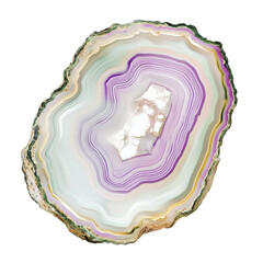Beautifully Layered Agate Stone with Purple and Green Striations on a White Background on transparent background