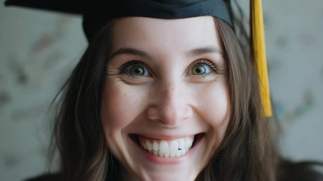 Joyful Graduate Celebrating with Confetti in Mid-Air, Close-Up Facing Camera with Exuberant Expression