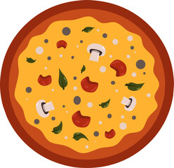 Flat design vector illustration of a delicious pepperoni pizza with melted cheese and crispy crust. Perfect for food-related content, menus, or restaurant branding.