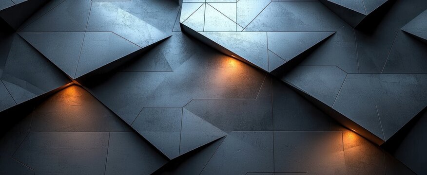 Abstract geometric pattern with dark gray triangular elements and warm light accents