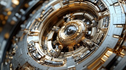 Abstract metallic mechanism 3 d render of intricate gold and silver gears