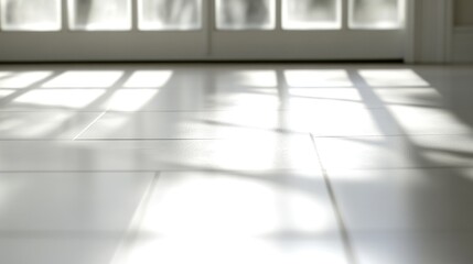 Sunlight shadow on white tile floor minimalist interior design background
