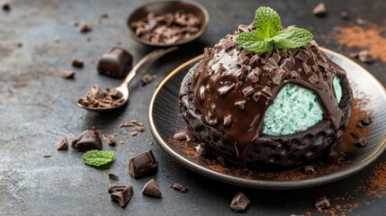 Mint chocolate chip ice cream brownie dessert gourmet food photography