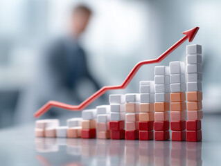 Executivo aponta para gráfico crescente em tela digital. Representa análise estratégica, metas batidas e crescimento de negócios