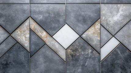 Geometric tile pattern gray white and gold triangles and diamonds