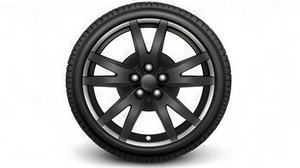 Obraz premium A sleek black alloy wheel showcasing a modern design with five spokes, perfect for enhancing vehicle aesthetics.
