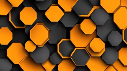 Abstract geometric octagon pattern orange and black 3 d design